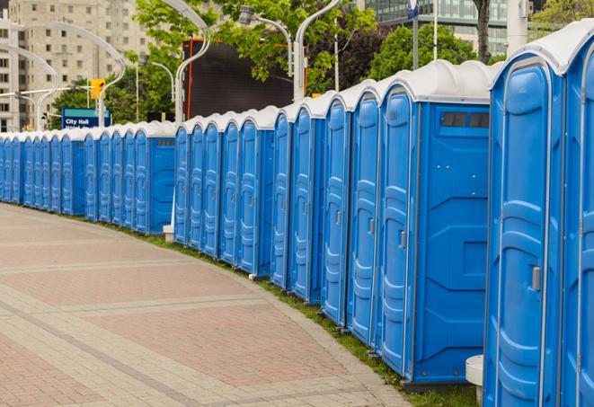 portable restrooms with extra sanitation measures to ensure cleanliness and hygiene for event-goers in Alloway